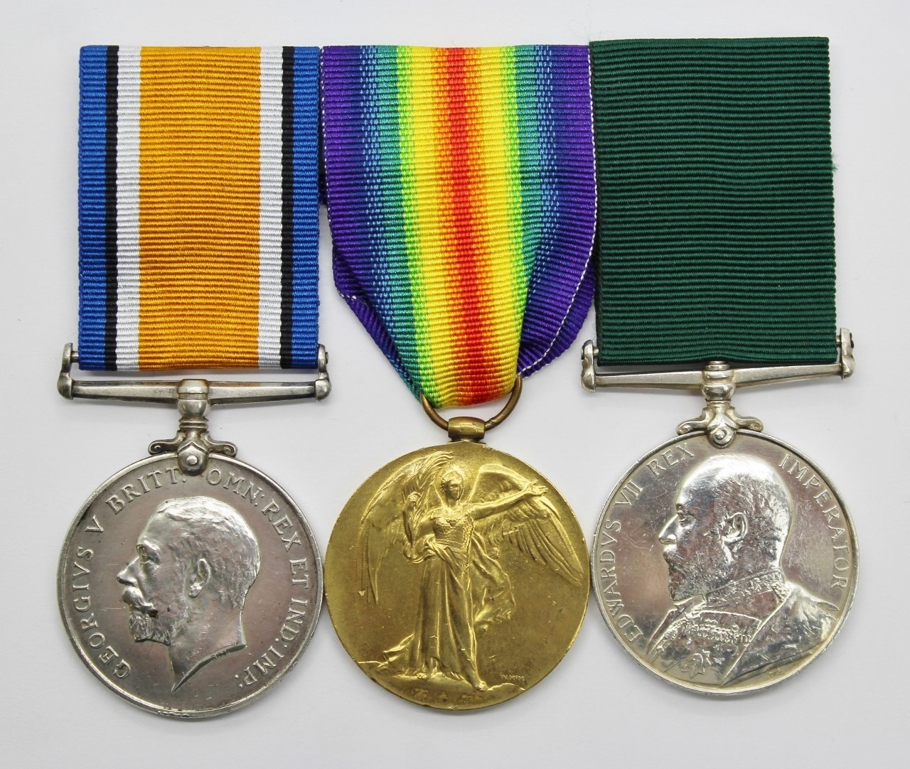 WW1 British War Medal, Victory Medal and Edward VII Volunteer Long Service & Good Conduct Medal - Pte. W. Edwards, 4th V.B. South Wales Borderers and King's (Liverpool) Regiment
