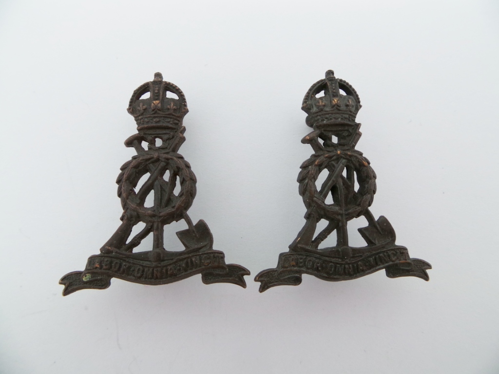 Pair of Pioneer Corps Officers Service Dress Collar Badges - King's Crown