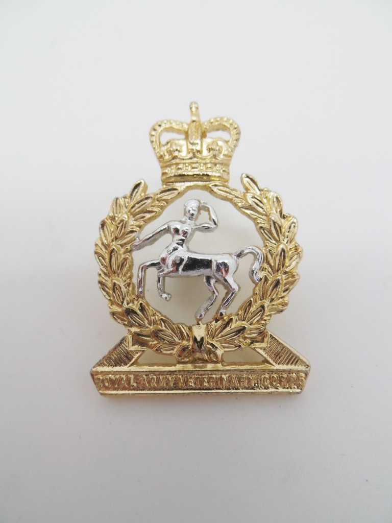 Royal Army Veterinary Corps Anodised (Staybrite) Collar Badge - Queen's Crown