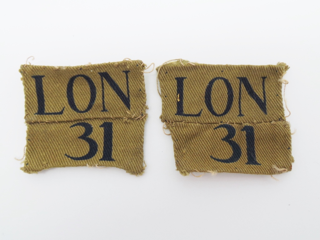 Pair of London Home Guard Printed Arm Badges Insignia (LON 31)