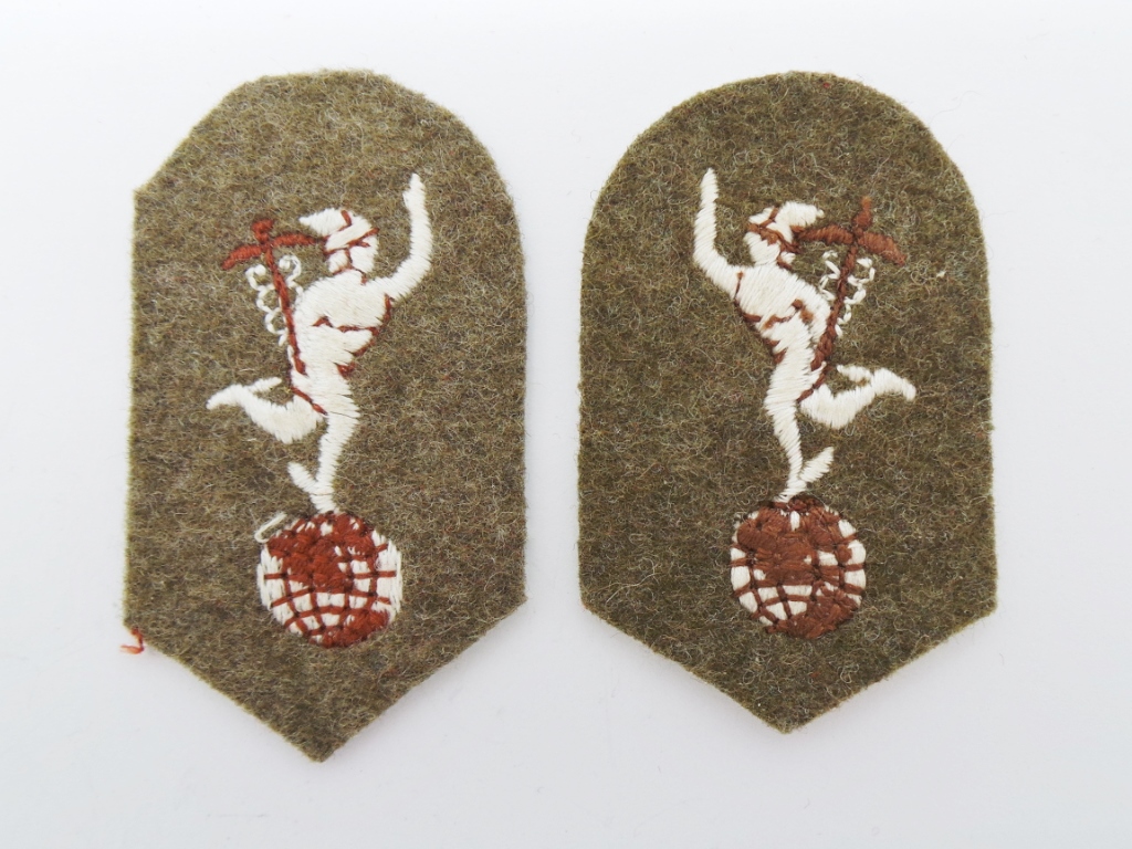 Pair of Royal Signals Cloth Collar Badges
