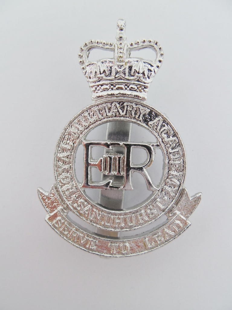 Royal Military Academy Sandhurst Anodised (Staybrite) Cap Badge - Queen's Crown
