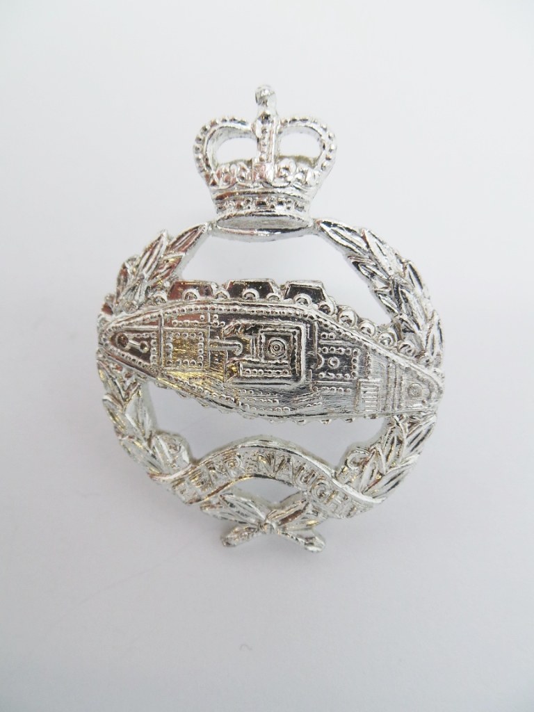 Royal Tank Regiment Anodised (Staybrite) Cap Badge - Queen's Crown