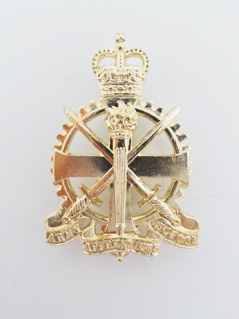 Army Apprentices School Anodised (Staybrite) Cap Badge - Queen's Crown