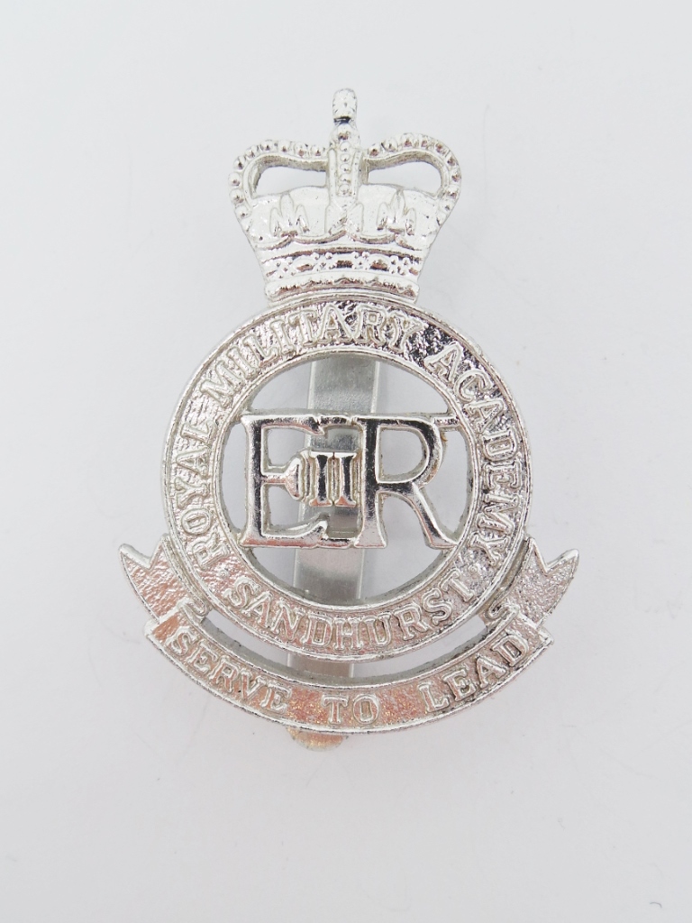 Royal Military Academy Sandhurst Anodised (Staybrite) Cap Badge - Queen's Crown