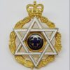 Royal Army Chaplains Department (Jewish) Silver, Gilt & Enamel Cap Badge - Queen's Crown