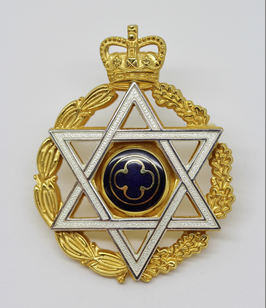 Royal Army Chaplains Department (Jewish) Silver, Gilt & Enamel Cap Badge - Queen's Crown