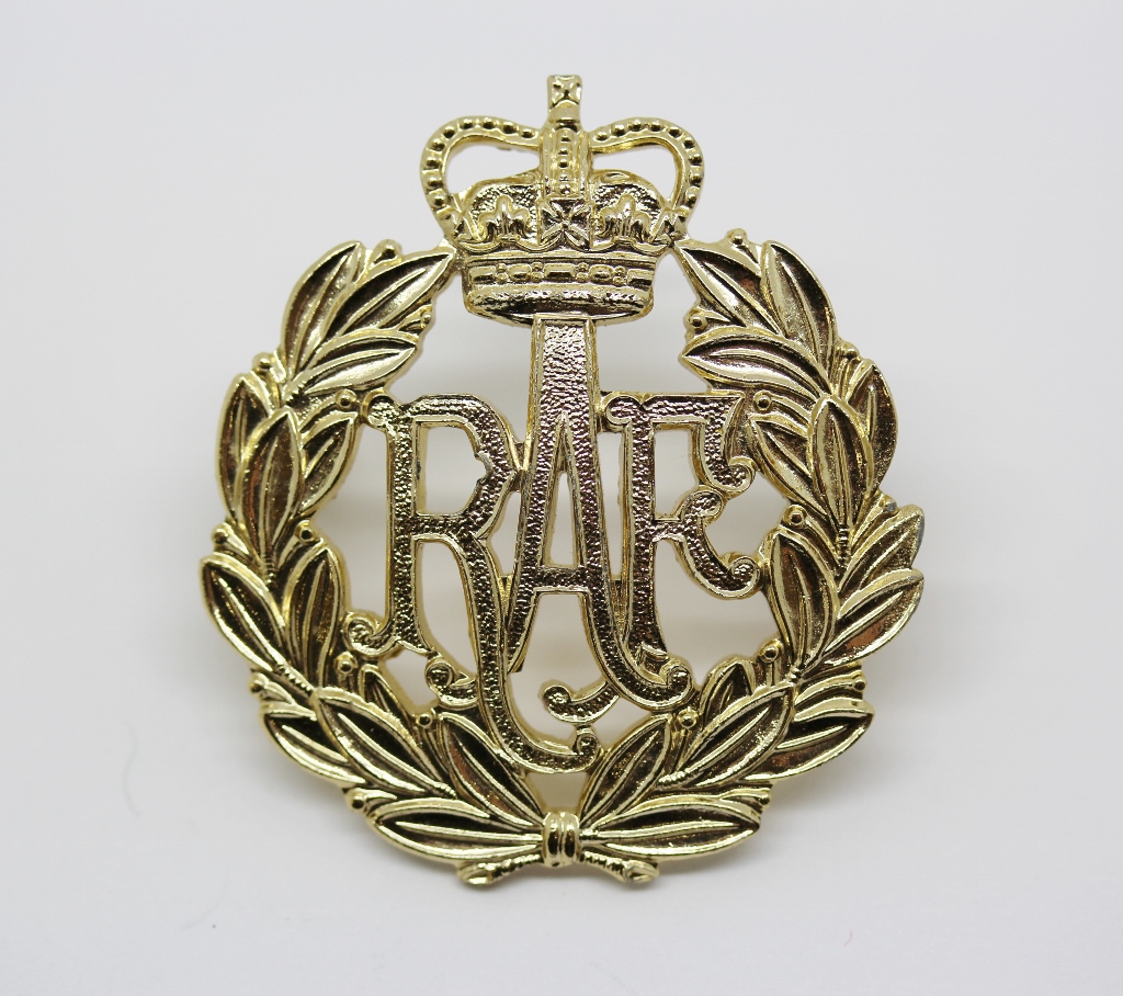 Royal Air Force (R.A.F.) Anodised (Staybrite) Cap Badge - Queen's Crown