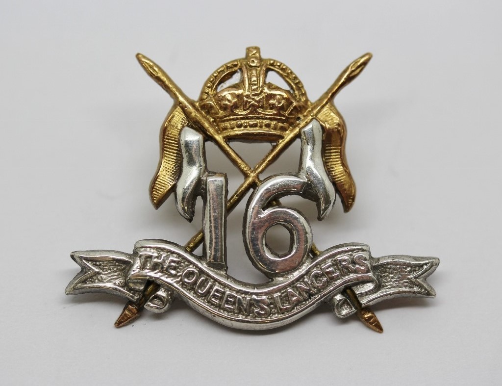 16th Queen's Lancers Officer's Dress Collar Badge - King's Crown
