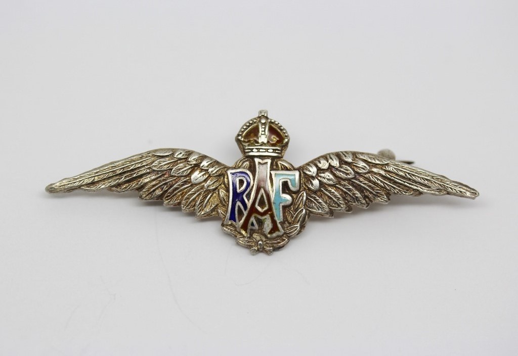 Royal Air Force (R.A.F.) Sterling Silver & Enamel Sweetheart Brooch - King's Crown