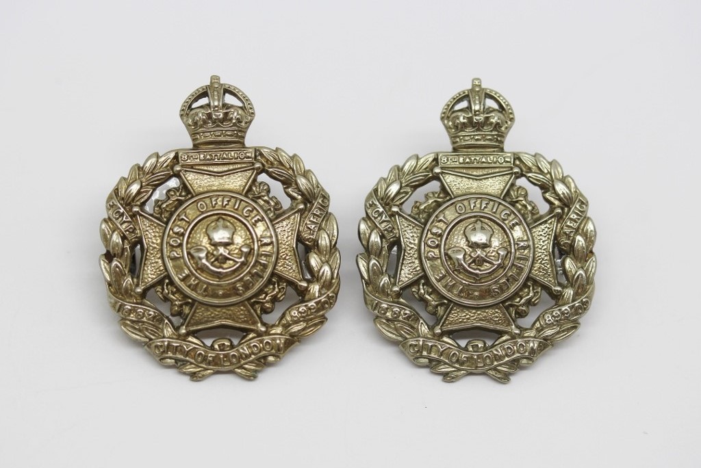 Pair of 8th City of London Bn (Post Office Rifles) London Regiment Collar Badges