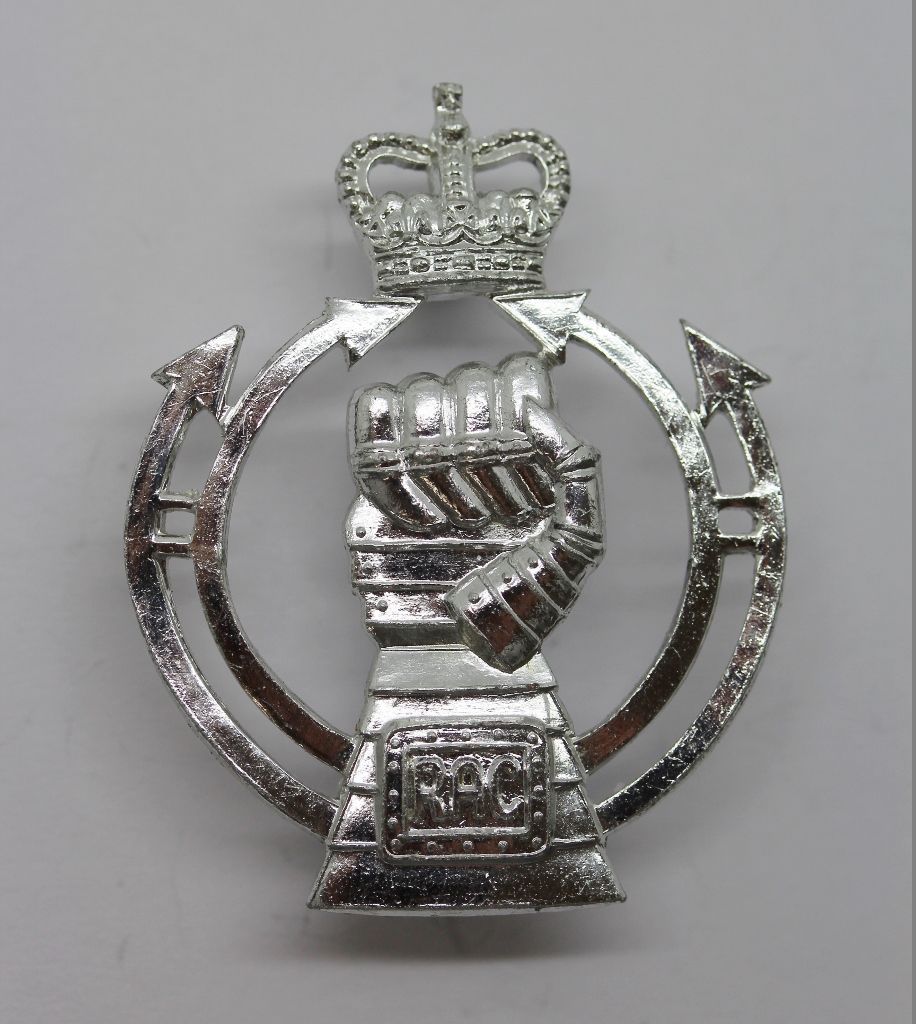 Royal Armoured Corps (R.A.C.) Anodised (Staybrite) Cap Badge - Queen's Crown