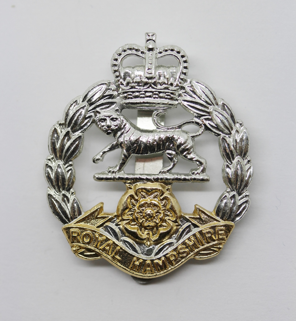 Royal Hampshire Regiment Anodised (Staybrite) Cap Badge - Queen's Crown