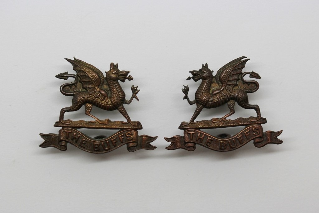 Pair of East Kent Regiment (The Buffs) Officer's Collar Badges