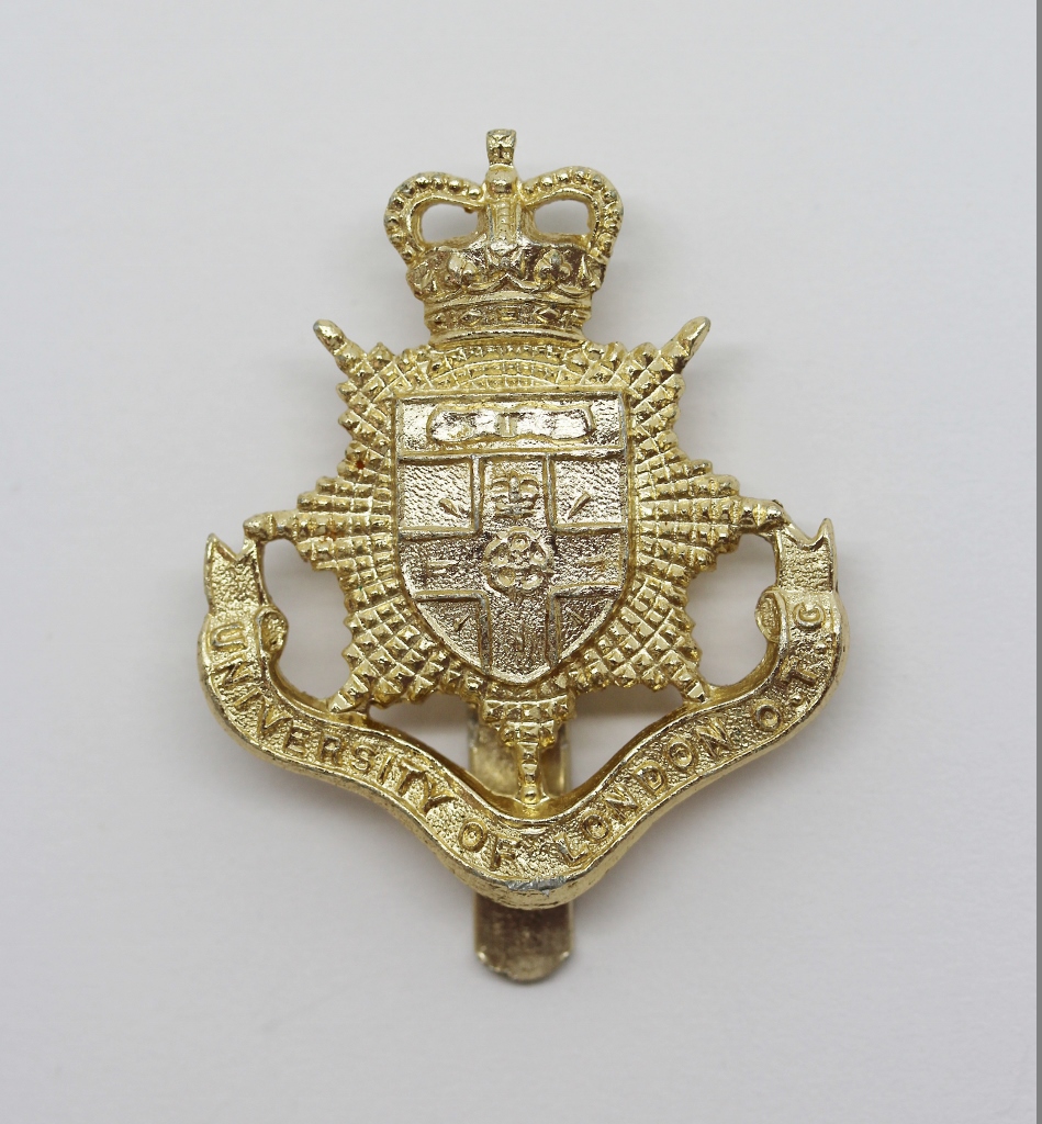 University of London O.T.C. Anodised (Staybrite) Cap Badge - Queen's Crown