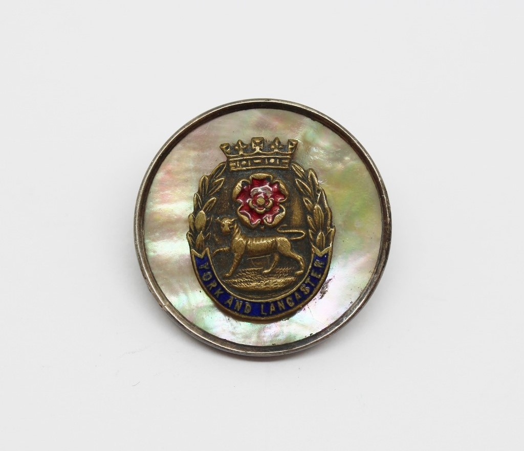 York and Lancaster Regiment Mother of Pearl and Silver Rim Sweetheart Brooch