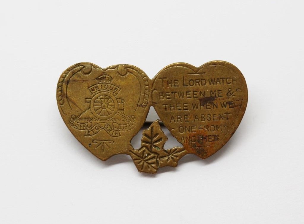 Royal Artillery Mizpah Hearts Sweetheart Brooch - King's Crown
