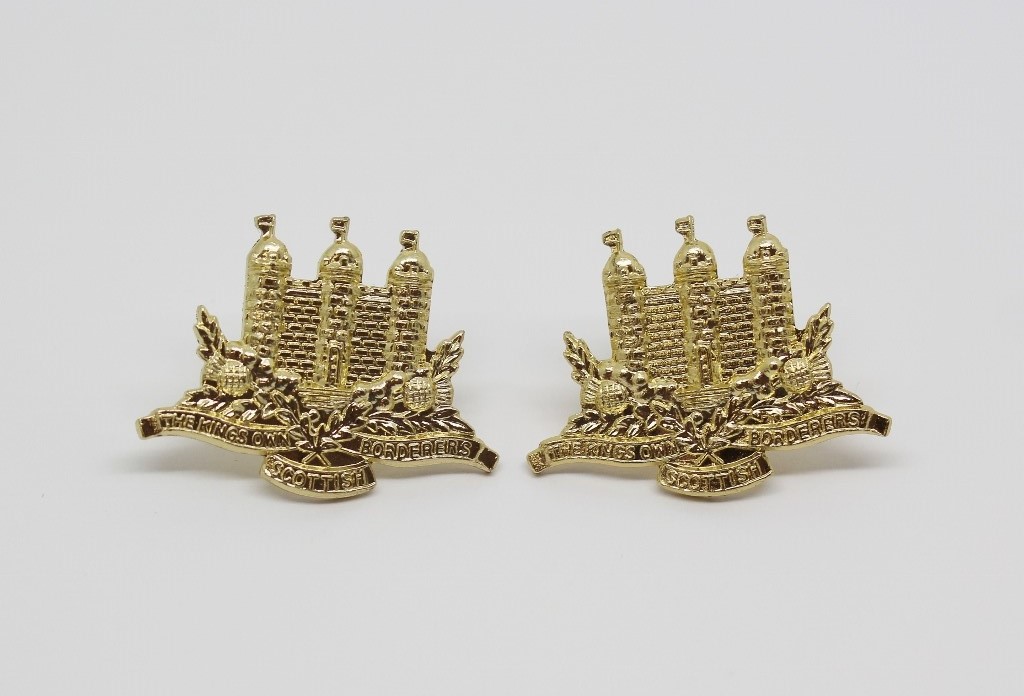 Pair of King's Own Scottish Borderers (K.O.S.B.) Anodised (Staybrite) Collar Badges
