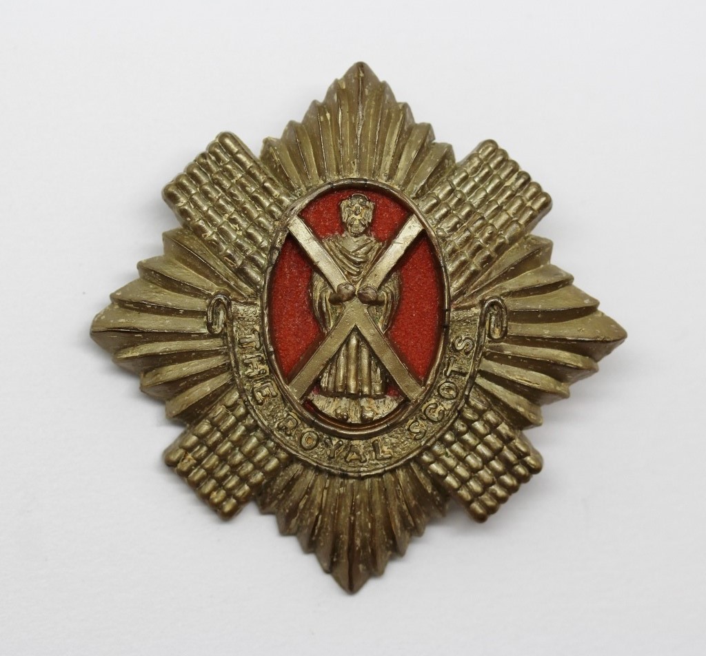 Royal Scots WW2 Plastic Economy Cap Badge