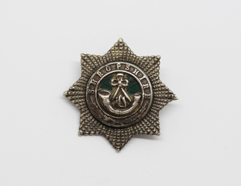 King's Shropshire Light Infantry (K.S.L.I.) Officer's Silver & Enamelled Forage Cap Badge