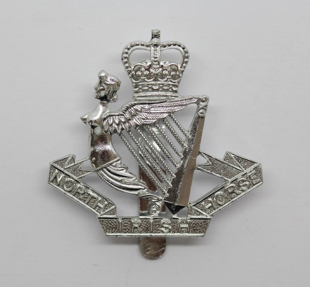 North Irish Horse Anodised (Staybrite) Cap Badge - Queen's Crown