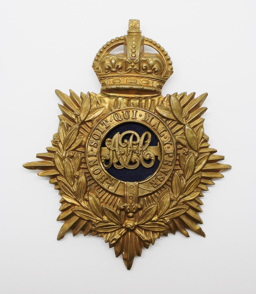 Army Pay Corps (A.P.C.) Blue Cloth Helmet Plate - King's Crown