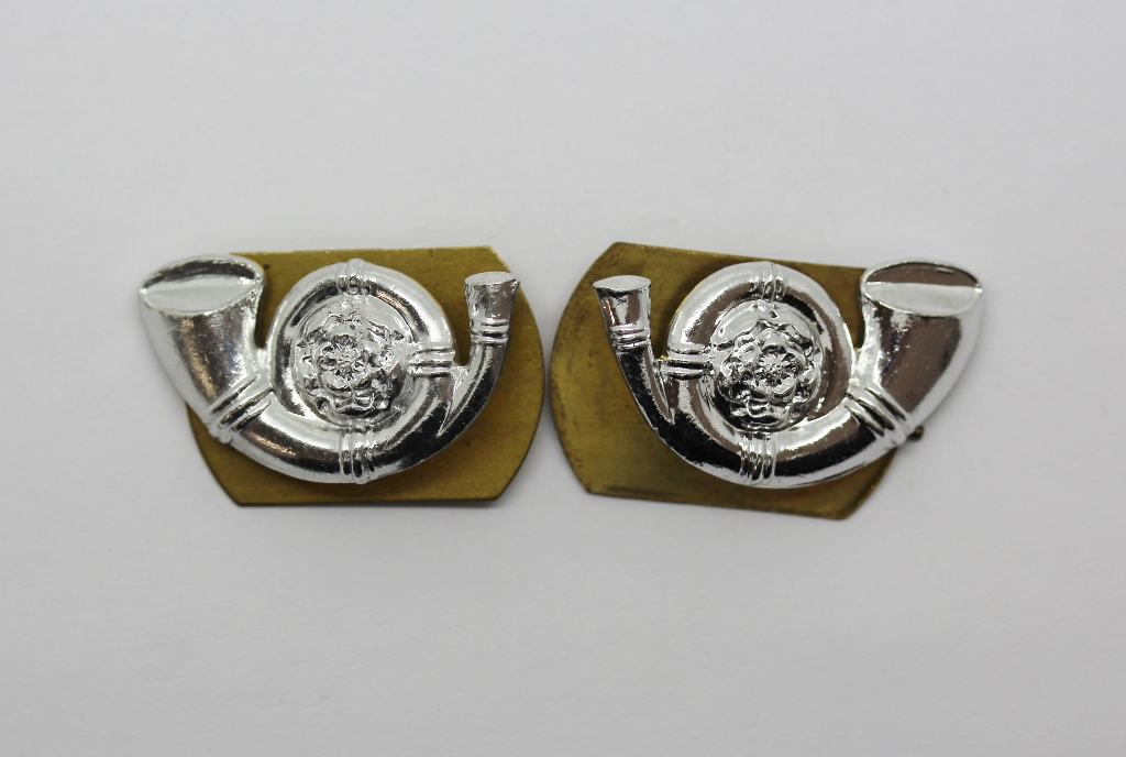 Pair of King's Own Yorkshire Light Infantry (K.O.Y.L.I.) Anodised (Staybrite) Collar Badges