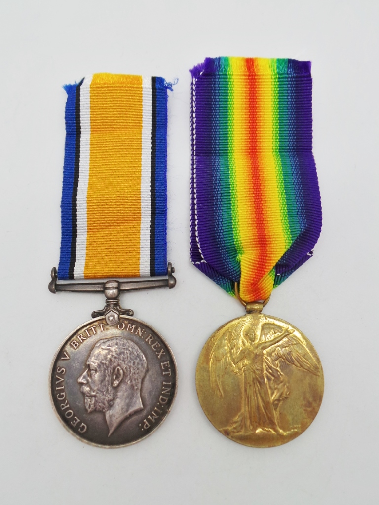 WW1 British War & Victory Medal Pair - Pte. F.E. Grimstead, Wiltshire Regiment