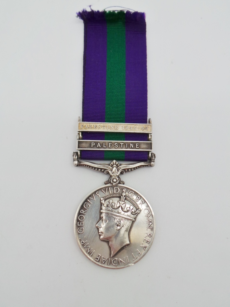 General Service Medal (Clasps - Palestine, Palestine 1945-48) - Pte. E.V. May, Loyal Regiment