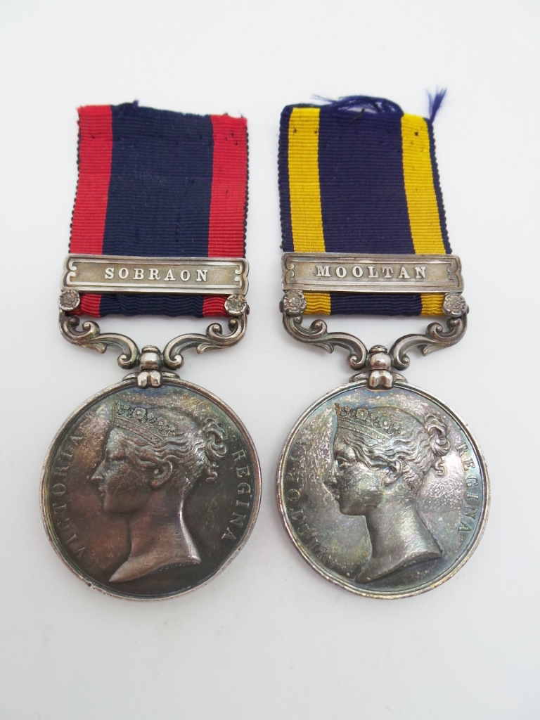 Sutlej Medal, Ferozeshuhur (Clasp - Sobraon) & Punjab Medal (Clasp - Mooltan) - Pte. Edward Carter, 62nd & 32nd Regiment - K.I.A.