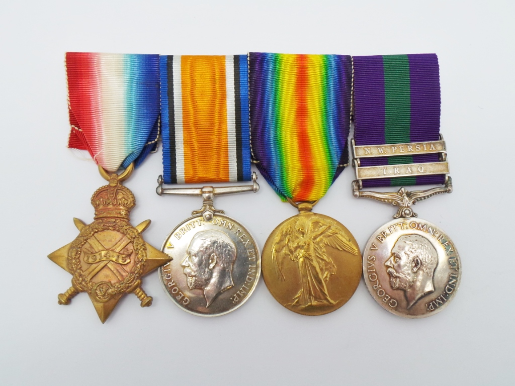1914-15 Star Medal Trio and General Service Medal (Clasps - Iraq, N.W. Persia) - Pte. J.E. Leaver, The Queen's (Royal West Surrey) Regt and York & Lancaster Regt