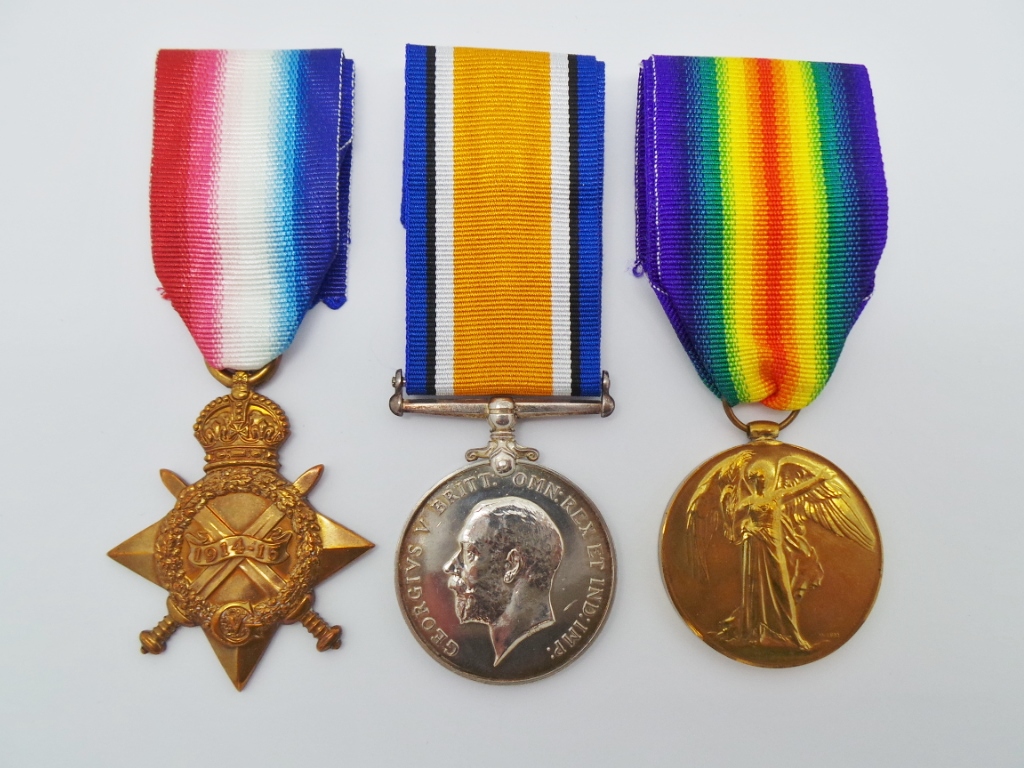 WW1 1914-15 Star Medal Trio - Lieut. C. Rhoades, 5th Bn. Manchester Regiment