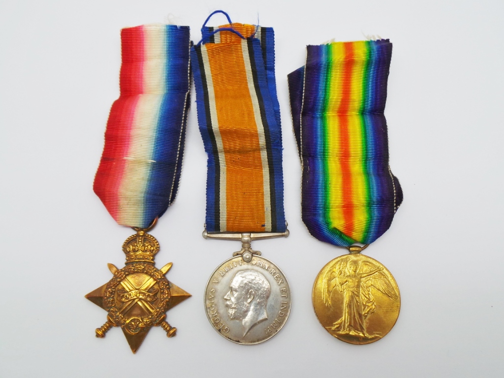 WW1 1914-15 Star Medal Trio - Pte. T. Wright, York and Lancaster Regiment