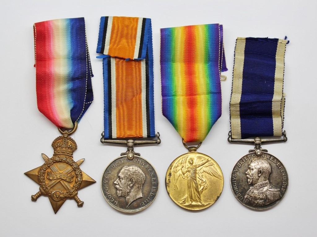 WW1 1914-15 Star Medal Trio and Royal Naval Long Service & Good Conduct Medal Group - J. Dean, C.E.R.A.1., Royal Navy, HMS Pembroke