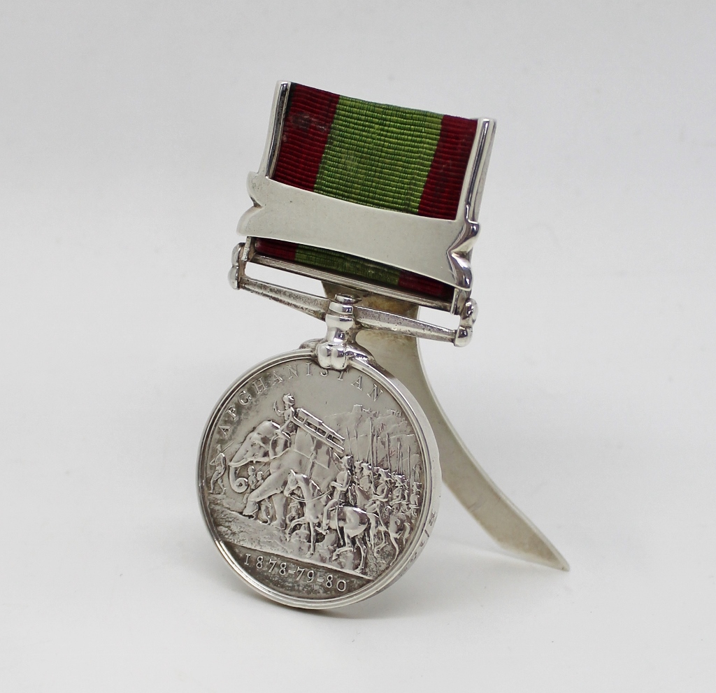 Afghanistan 1878-80 Medal with Hallmarked Silver Mount to Convert to a Menu Holder - Pte. W. Sealey, 66th Foot (Berkshire)