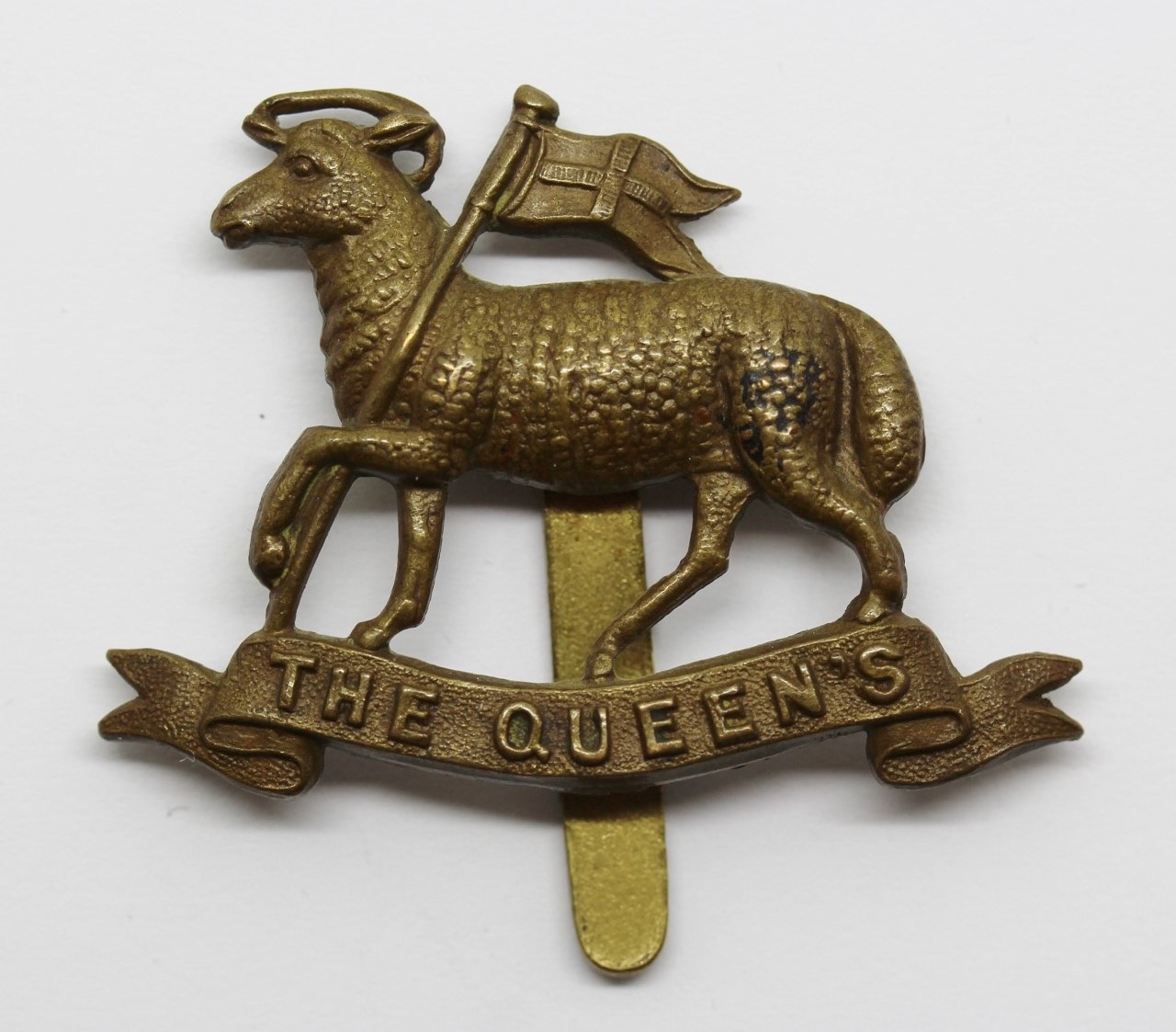 The Queen's (Royal West Surrey) Regiment WW1 All Brass Economy Cap Badge