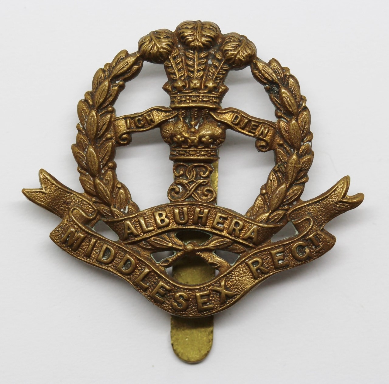 Middlesex Regiment WW1 All Brass Economy Cap Badge
