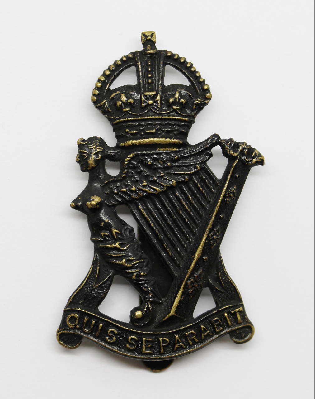Royal Irish Rifles Blackened Brass Cap Badge - King's Crown