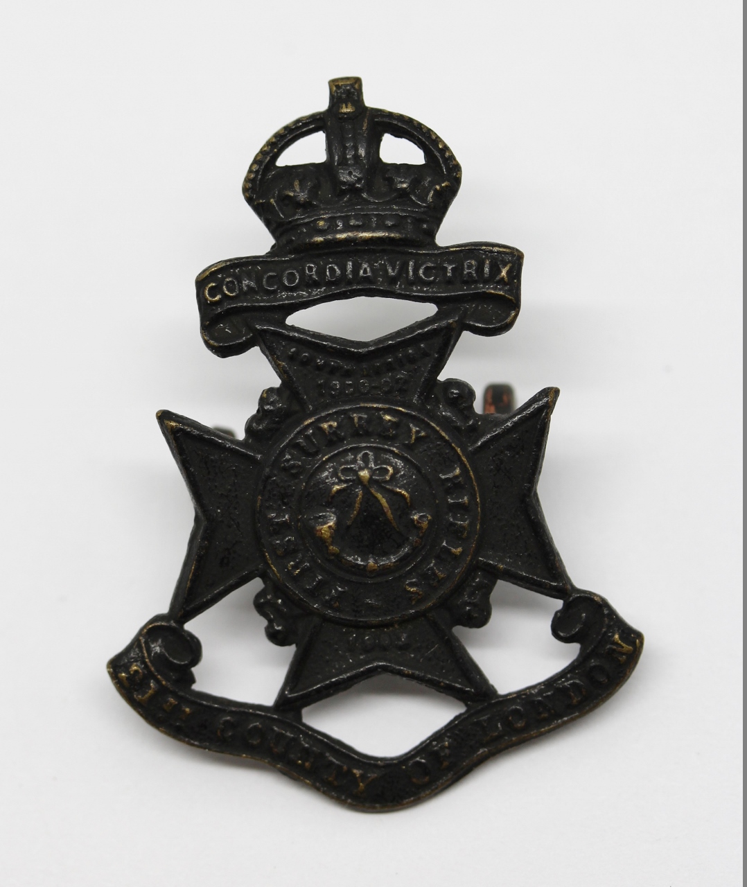 21st County of London Bn. (First Surrey Rifles) London Regiment Cap Badge - King's Crown