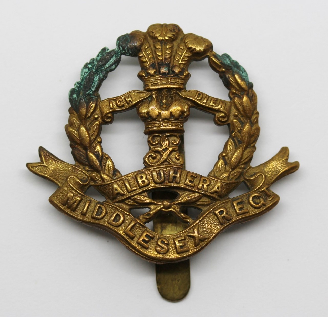 Middlesex Regiment WW1 All Brass Economy Cap Badge