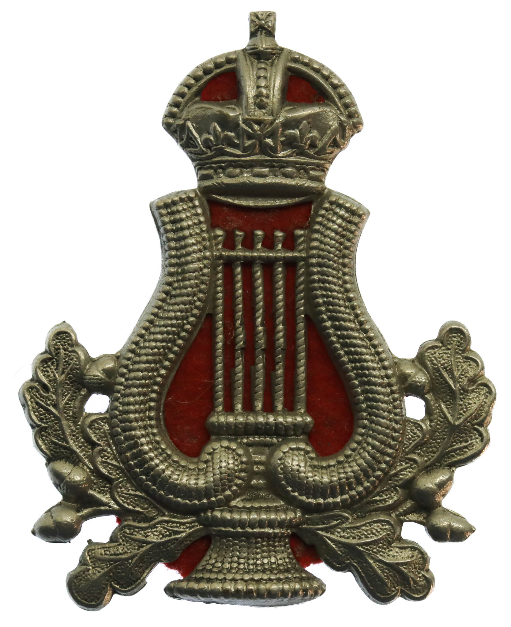 British Army Bandmaster's Musician White Metal Arm Badge - King's Crown