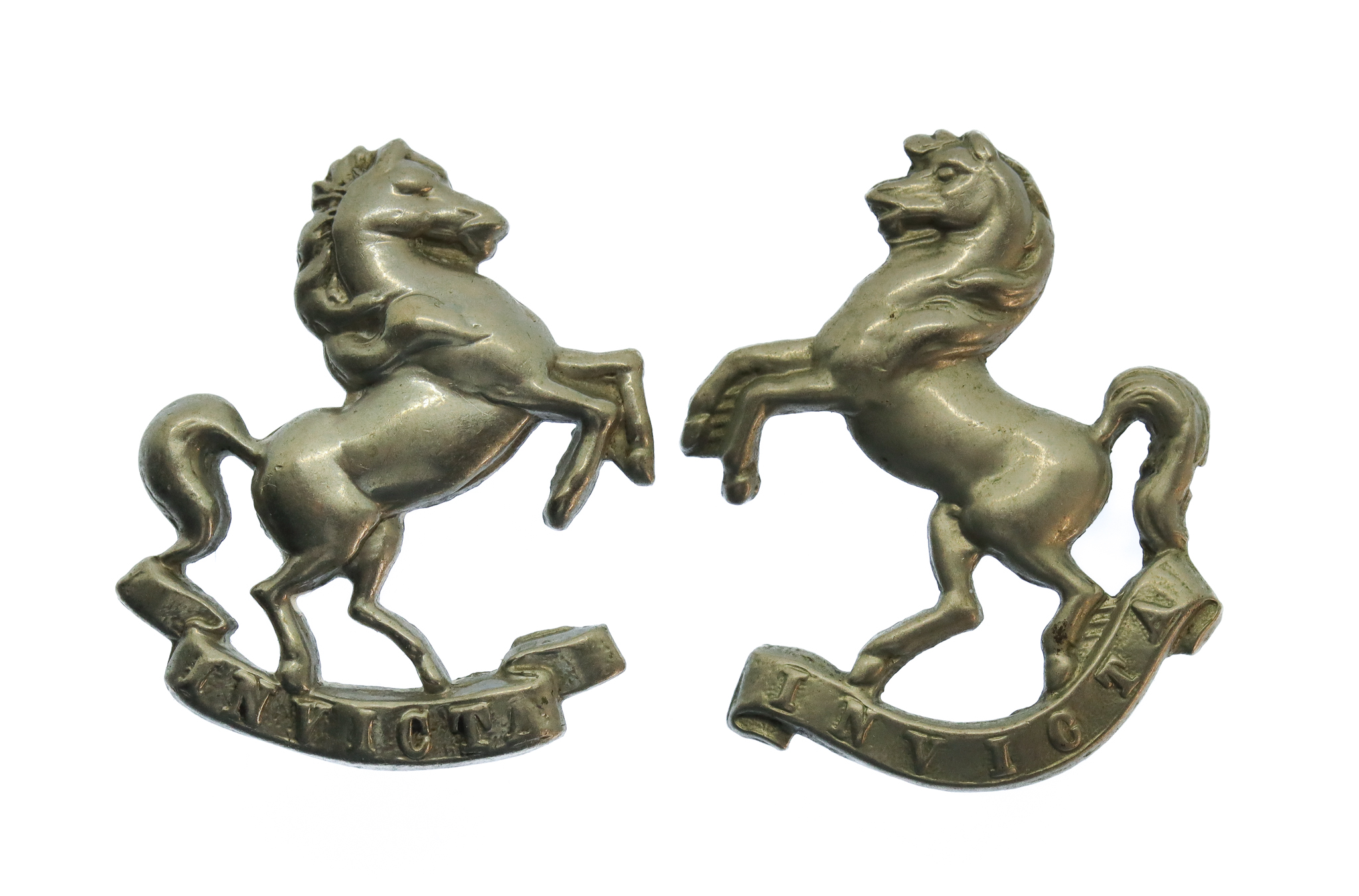 Pair of Kent Constabulary White Metal Collar Badges