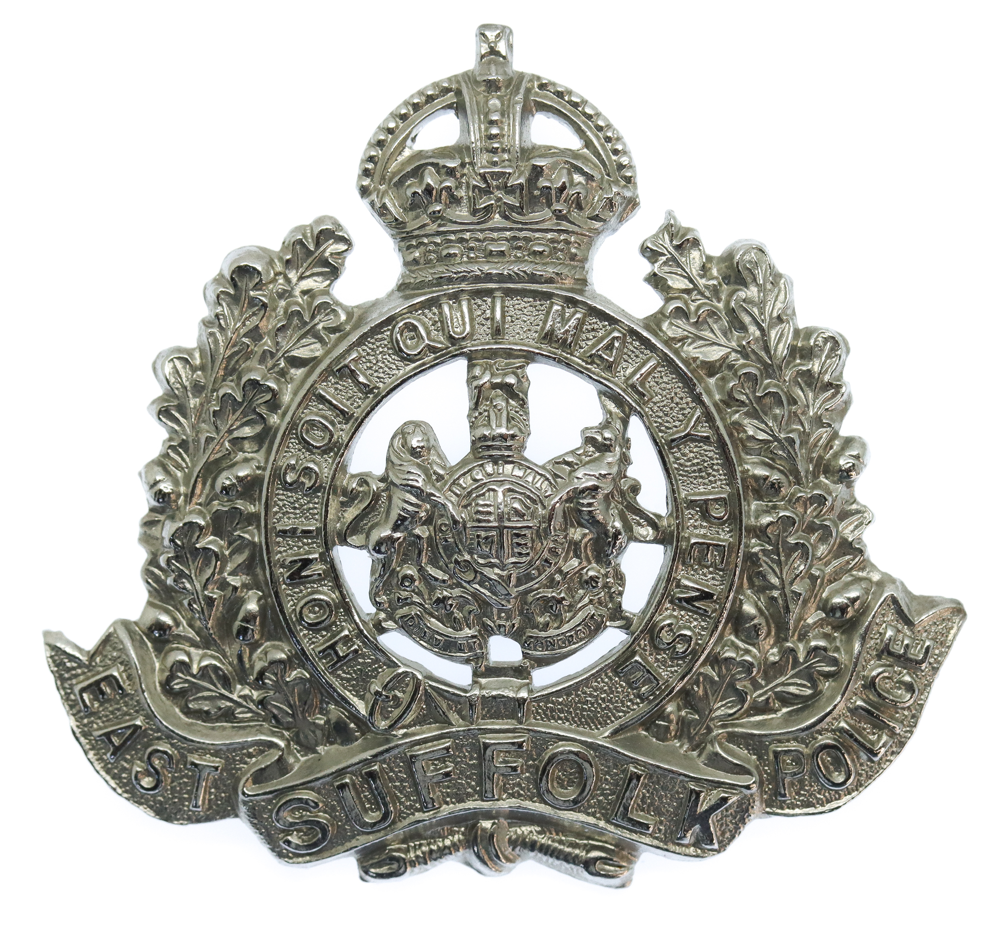 East Suffolk Police Chrome Cap Badge - King's Crown