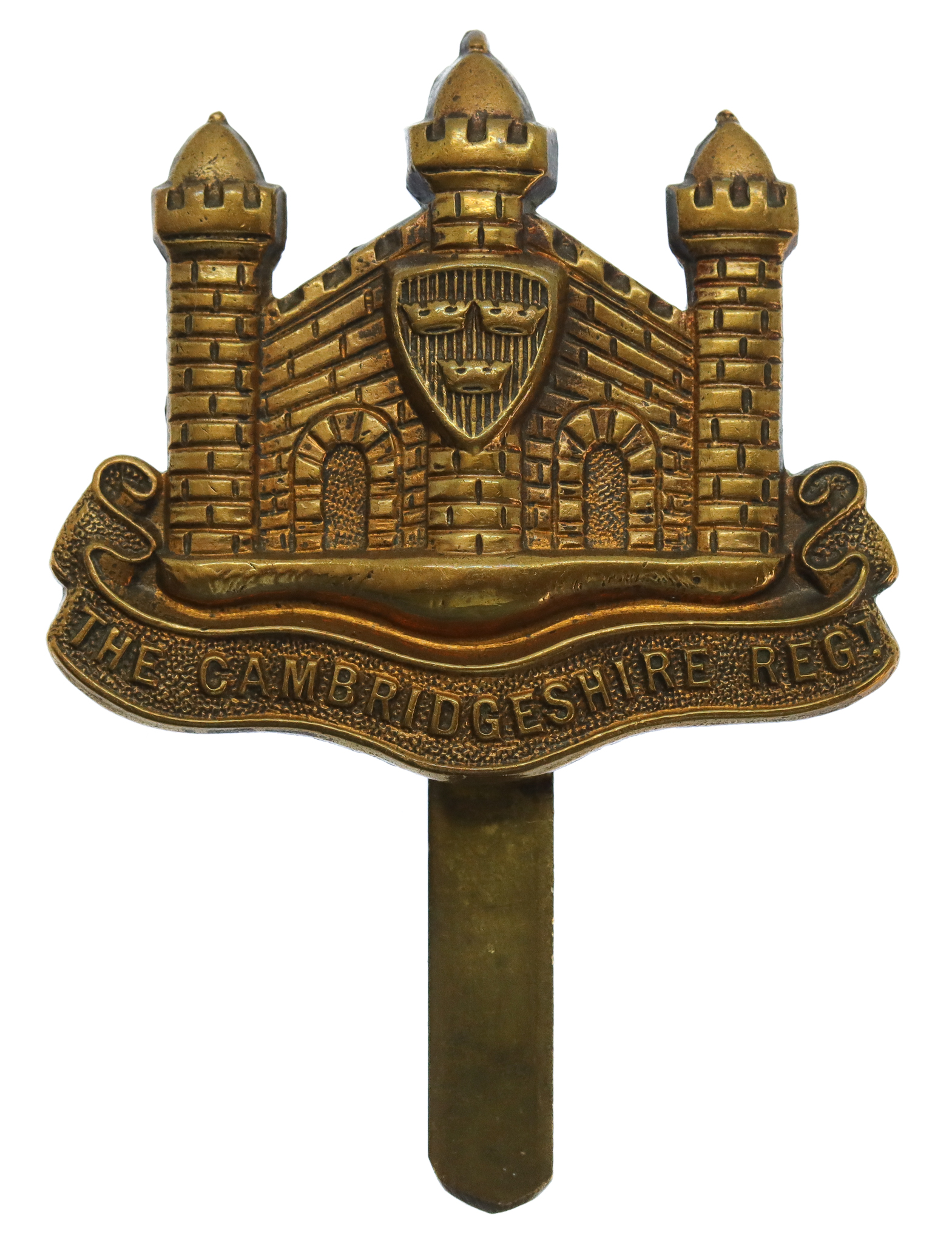 Cambridgeshire Regiment WW1 All Brass Economy Cap Badge