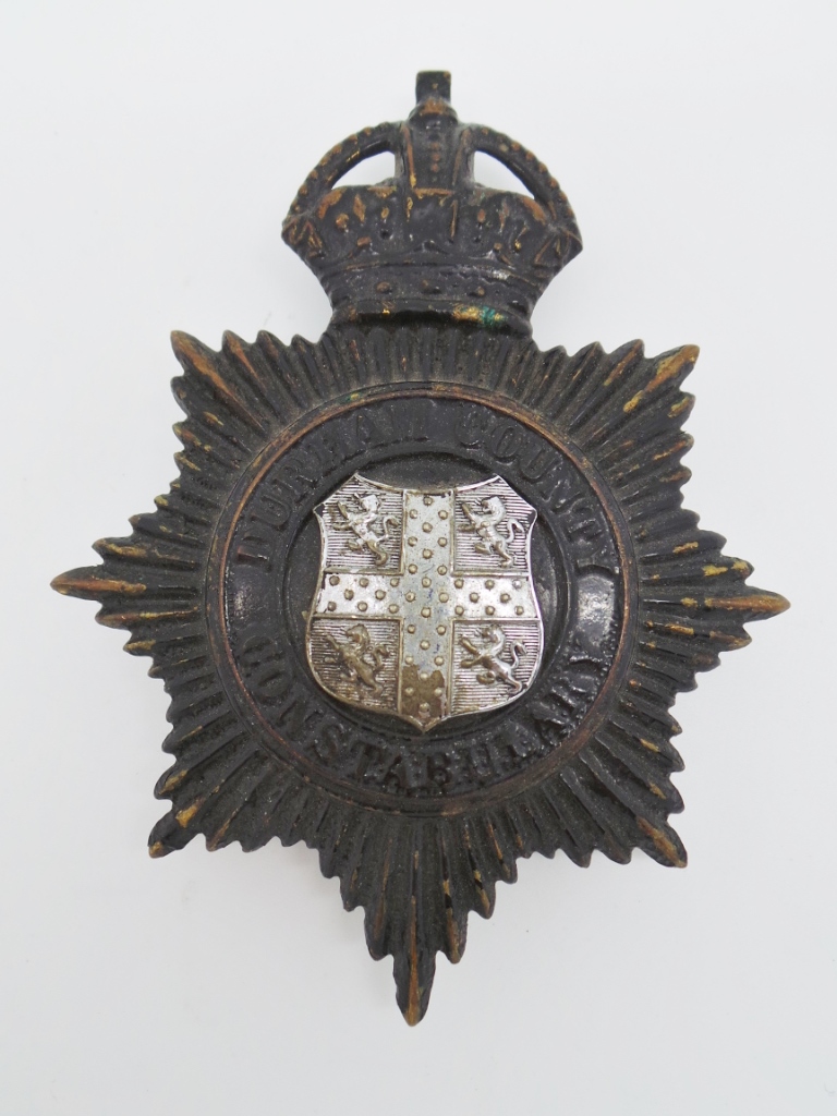 Durham County Constabulary Night Helmet Plate - King's Crown
