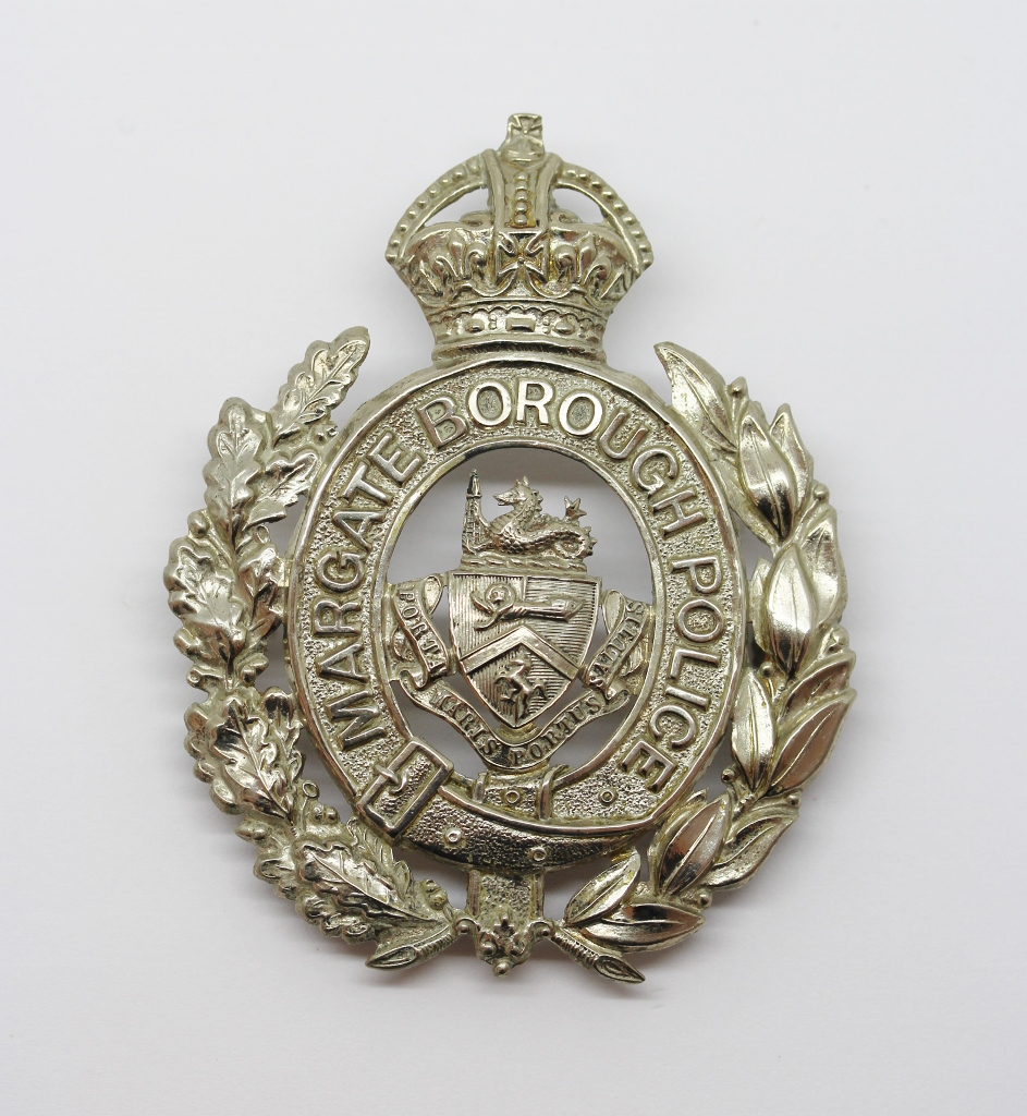 Margate Borough Police Wreath Helmet Plate (Fretted Out Centre) - King's Crown