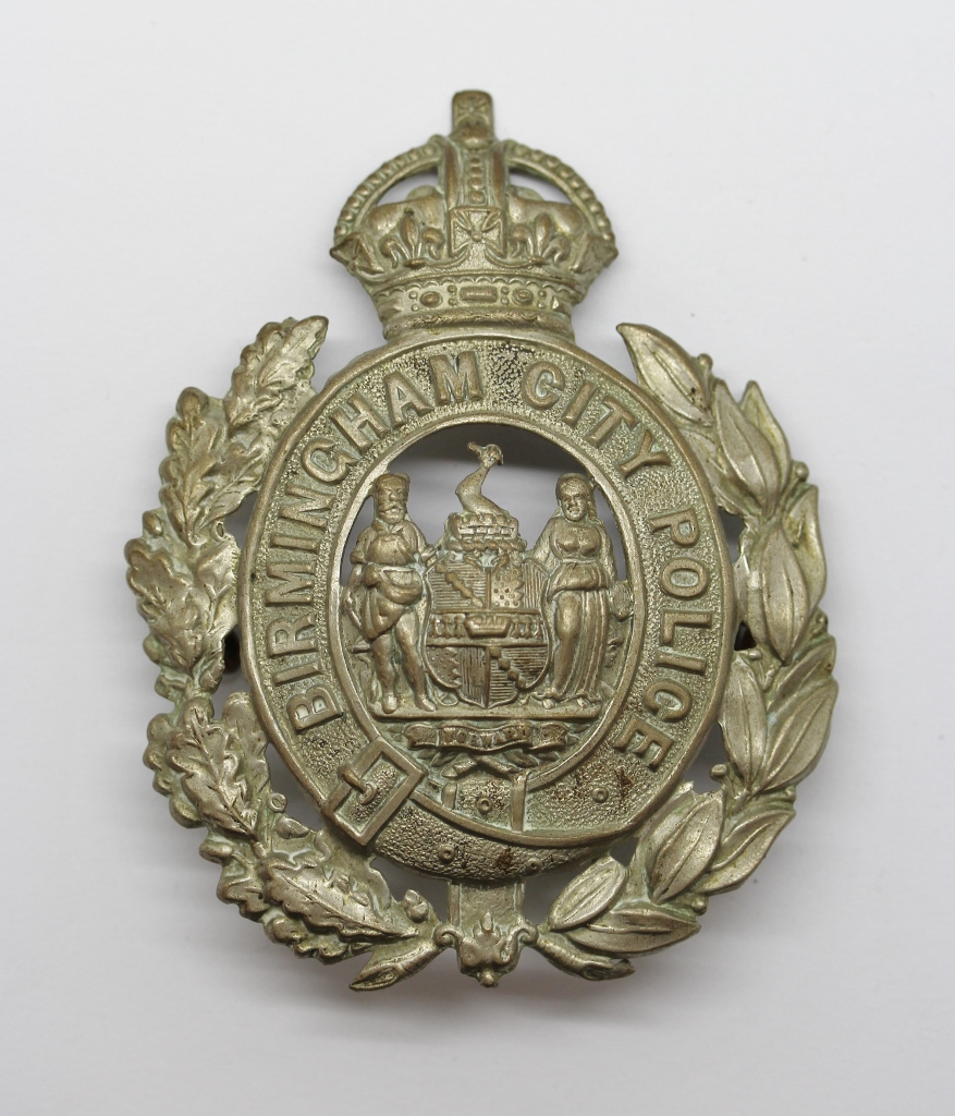Birmingham City Police Wreath Helmet Plate - King's Crown