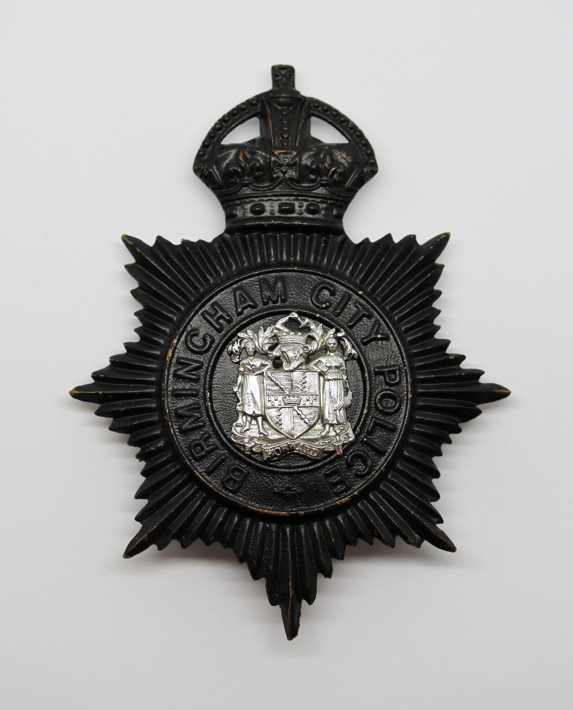 Birmingham City Police Night Helmet Plate - King's Crown