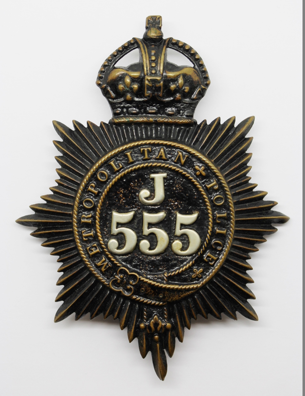Metropolitan Police 'J' Division (Bethnal Green) Helmet Plate - King's Crown