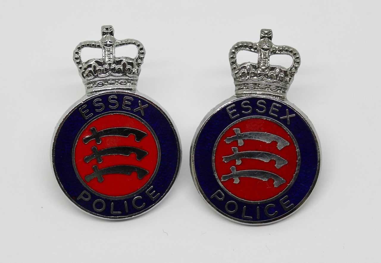Pair of Essex Police Enamelled Collar Badges - Queen's Crown